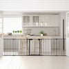 5-panel adjustable black fireplace fence made of heavy-duty steel, ideal as a baby gate or pet barrier for indoor use.