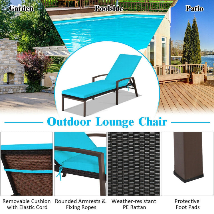 Costway Rattan Reclining Chaise Lounge Chairs with Cushion 2 Pieces New