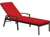 Side view of the red patio rattan lounge chaise recliner showcasing its sturdy steel frame and adjustable backrest for.