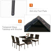 5-piece rattan dining set featuring a tempered glass table and high back chairs, ideal for outdoor dining and.