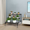Ladder-shaped 3-tier metal plant stand with decorative patterns, ideal for showcasing plants and enhancing home decor.