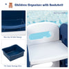 Kids toy storage organizer in blue with 6 bins and bookshelf, featuring a non-toxic HDPE design for safe play.
