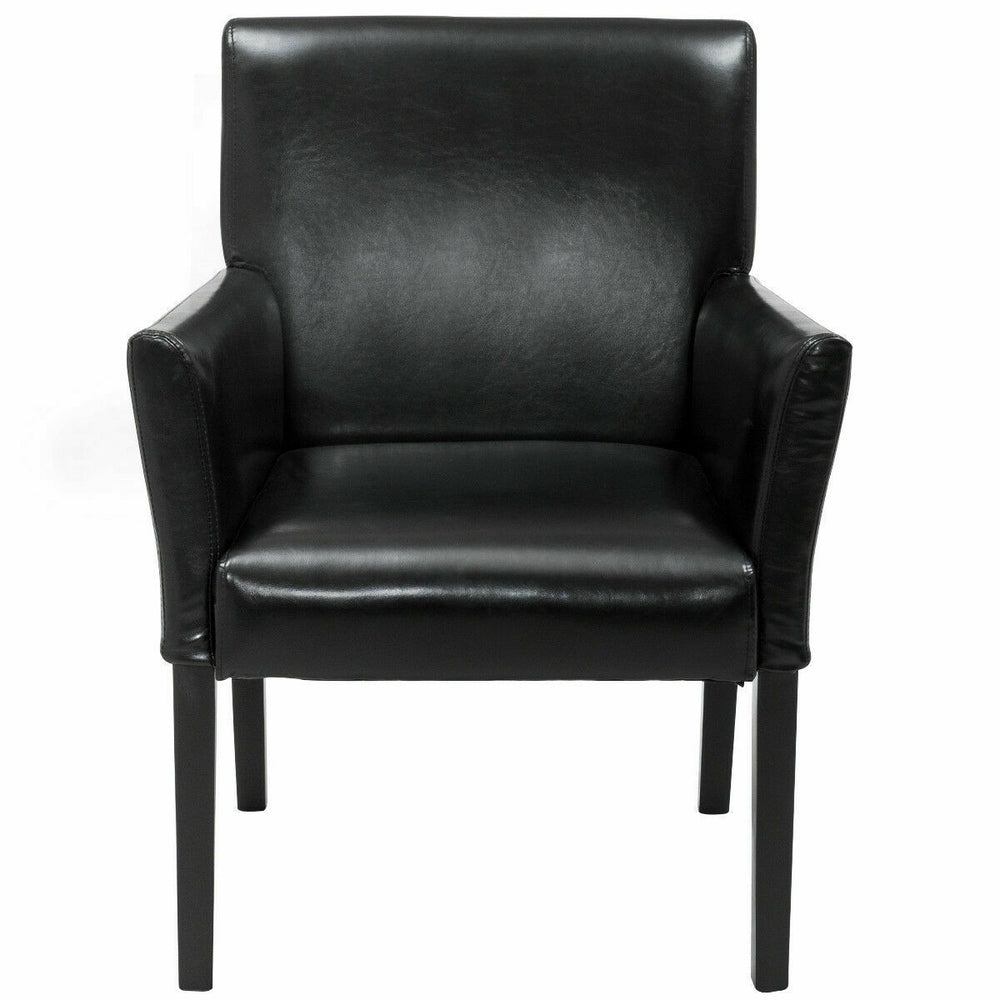 Modern PU leather executive arm chair in black with ergonomic back and deep cushioned seat for office use.