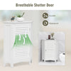 Corner storage cabinet with a shutter door, made of durable MDF, perfect for small spaces in bathrooms or living rooms.