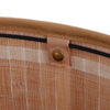 Close-up of the bamboo laundry hamper's lid with PU leather handle and mesh liner for odor prevention.