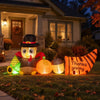 Thanksgiving inflatable turkey with lights, cornucopia, pumpkins, and pinecone for festive lawn decoration.