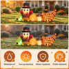 Thanksgiving inflatable turkey with built-in lights, waterproof fabric, and cornucopia for festive outdoor decoration.