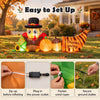 Thanksgiving inflatable turkey with built-in lights, cornucopia, and pumpkins for festive outdoor decoration.