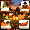 Thanksgiving inflatable turkey with built-in lights, cornucopia, pumpkin, and flower for festive outdoor decoration.