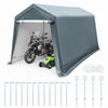 Outdoor storage shed with roll-up zipper door, made of durable PE fabric, ideal for bikes and garden tools in the backyard.