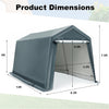 Product dimensions of the 8.3 x 14 feet outdoor storage shed with roll-up zipper door, designed for durable outdoor use.