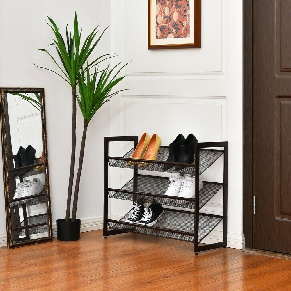 2/3/4 Tiers Flat and Slant Metal Shoe Rack for Entryway Hallway-3-Tier - Gallery View 1 of 12