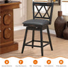 Black 24-inch swivel counter height barstool with rubber wood legs, featuring a comfortable PVC seat for versatile use.