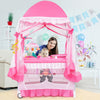 Portable pink baby playpen with mosquito net and diaper changing pad, ideal for safe naps and playtime.