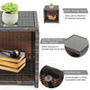 PE rattan coffee table with tempered glass top and ample storage, perfect for garden or patio use.