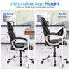 Adjustable high back leather executive chair showing seat height adjustment from 43" to 47" for personalized comfort.
