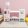 Kids tri-folding mirror vanity table in white with four storage compartments, perfect for makeup and learning.