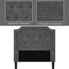 Upholstered twin bed with button-tufted headboard in gray fabric, featuring sturdy wood slats and under-bed storage.