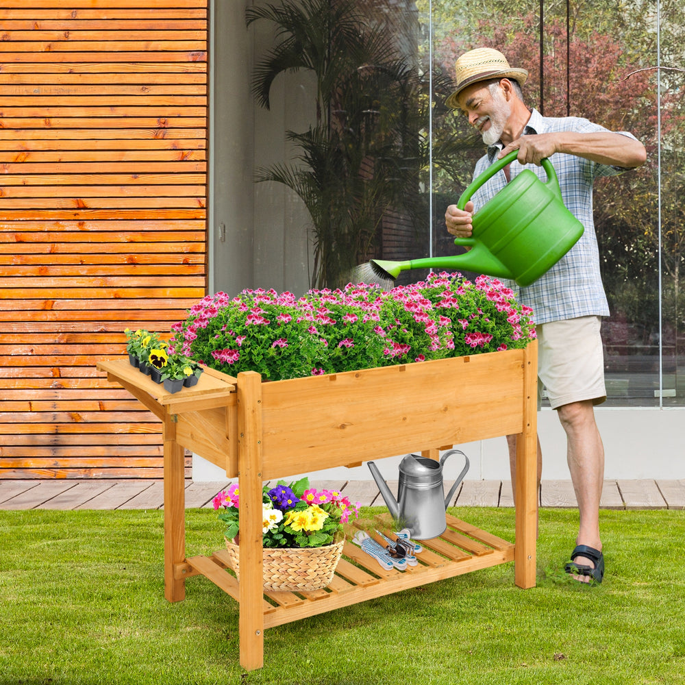 Elevated planter box kit made of fir wood with 8 grids, perfect for gardening on patios or balconies.