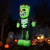 8.4 feet tall inflatable Frankenstein decoration with glowing red eyes and illuminated rib cage for Halloween displays.