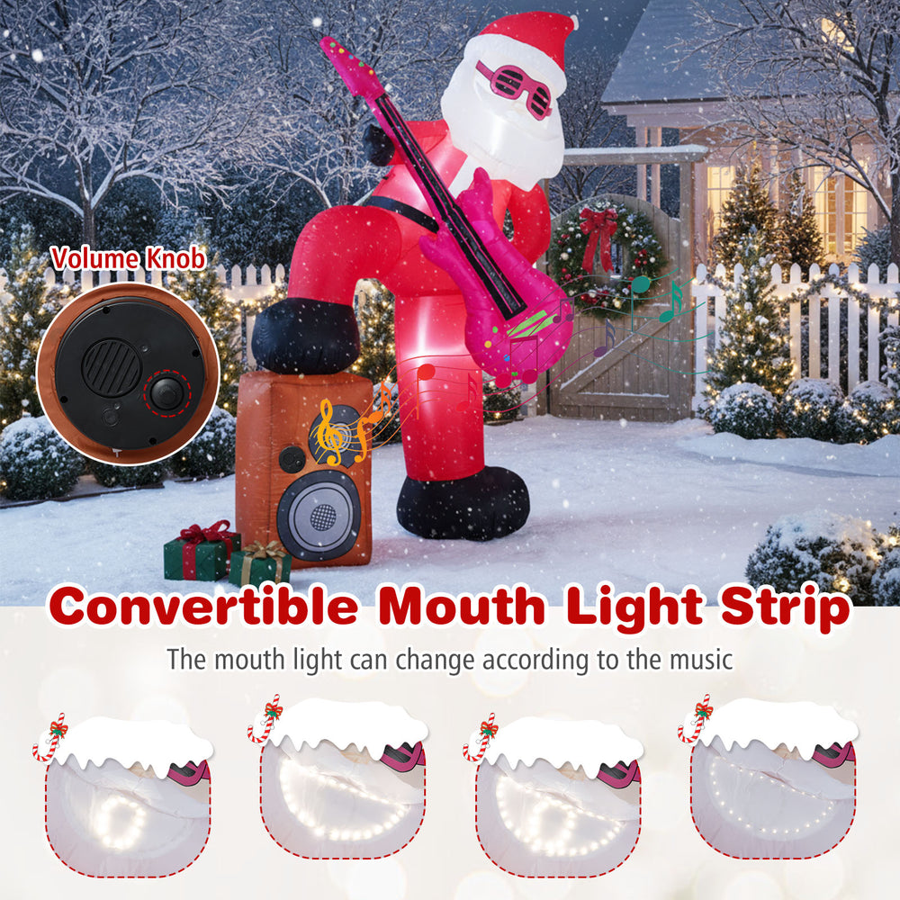 8.4 ft inflatable Santa Claus with sound-synced light effect, LED lights, and adjustable volume for festive outdoor.