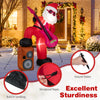 Inflatable 8.4 ft Santa Claus with LED lights and sound-synced effects, featuring built-in sandbag and ground stakes.