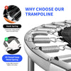 Close-up of the 40 sturdy closed-loop metal springs on the blue 2-person foldable mini trampoline for enhanced safety.