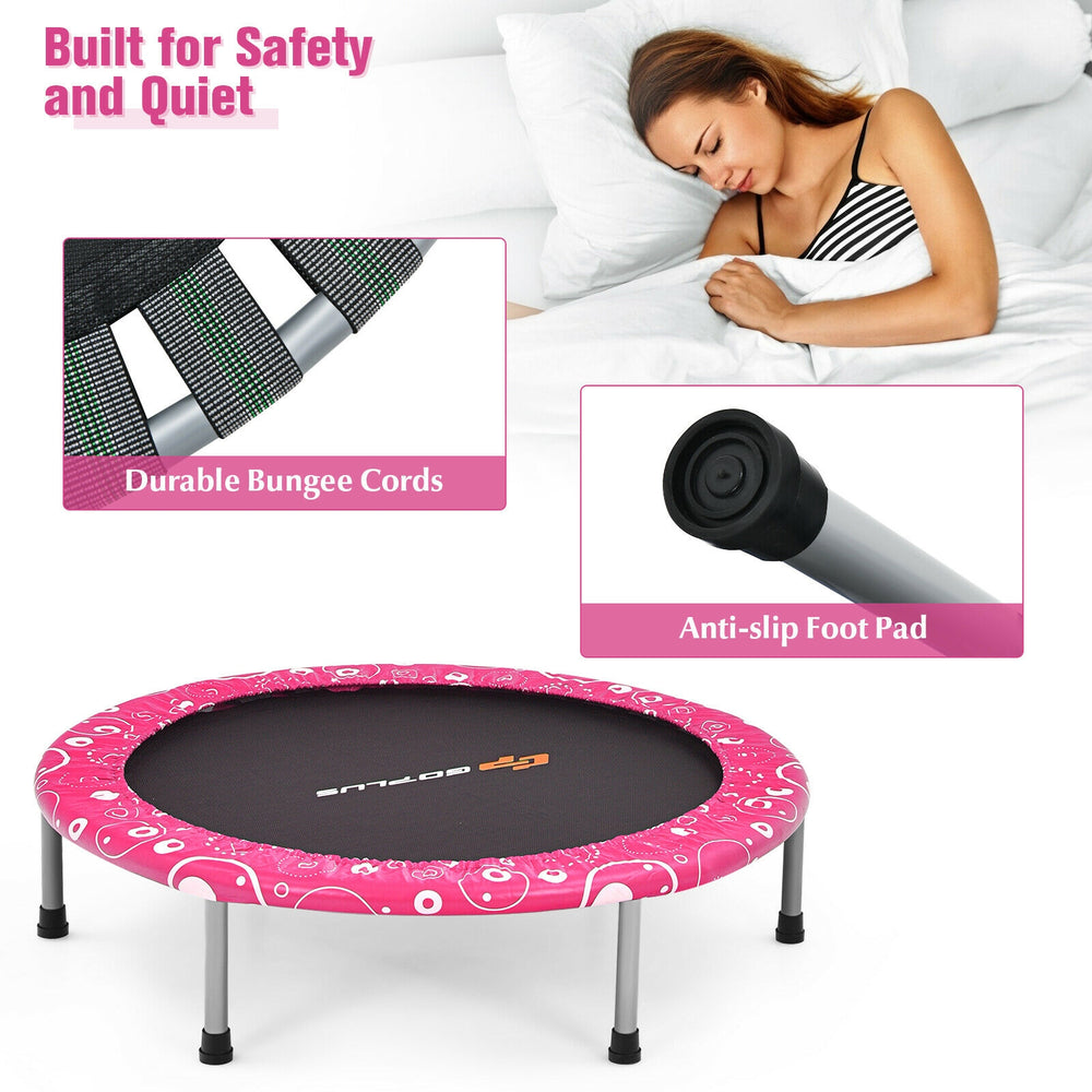 36-inch pink kids trampoline with padded cover, durable bungee cords, and anti-slip foot pads for safe indoor or.