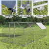 Large walk-in chicken coop with galvanized frame, PVC coated mesh, and waterproof cover for outdoor protection.