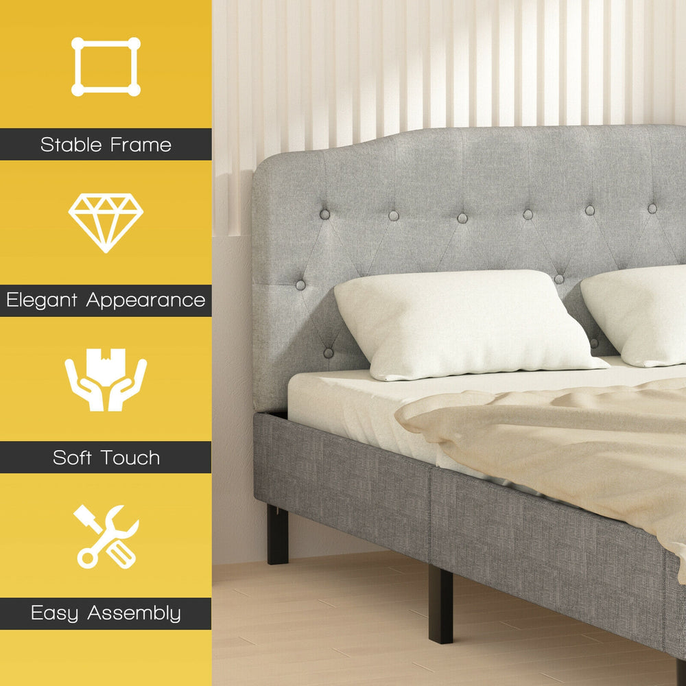 Queen upholstered headboard in light gray with adjustable heights, soft sponge padding, and elegant button design for.