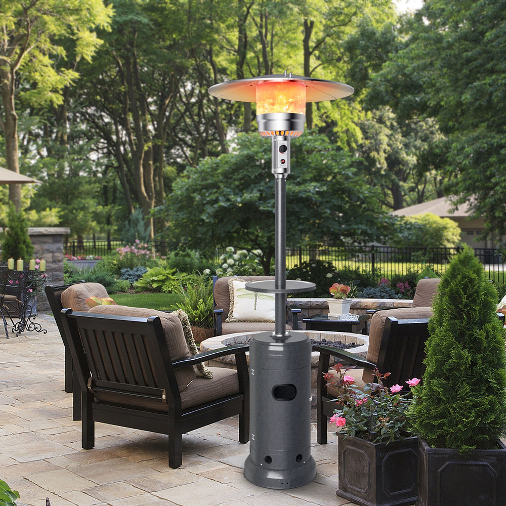 Outdoor Heater Propane Standing LP Gas Steel with Table & Wheels-Gray - Gallery View 1 of 10