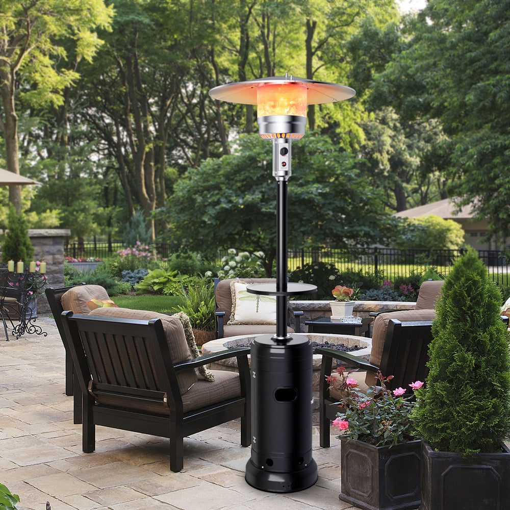 Outdoor Heater Propane Standing LP Gas Steel with Table & Wheels-Black - Gallery View 1 of 10
