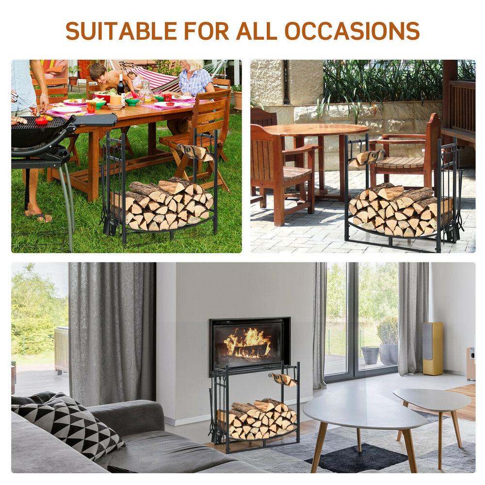 30-inch firewood rack with kindling holders and tools, perfect for indoor and outdoor firewood storage and organization.