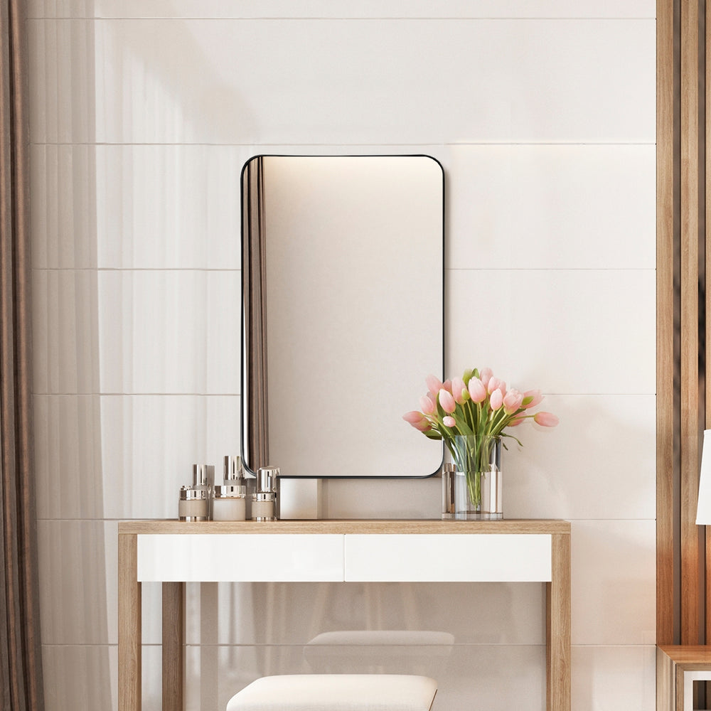 32 Inch x 20 Inch Metal Frame Wall-Mounted Rectangle Mirror-Black - Gallery View 1 of 11