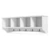 Wall-mounted storage shelf with five double hooks and four compartments, designed for stylish and functional entryway.