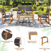 4-piece outdoor patio rattan furniture sofa set with acacia wood frame, featuring ergonomic backrest for comfort.
