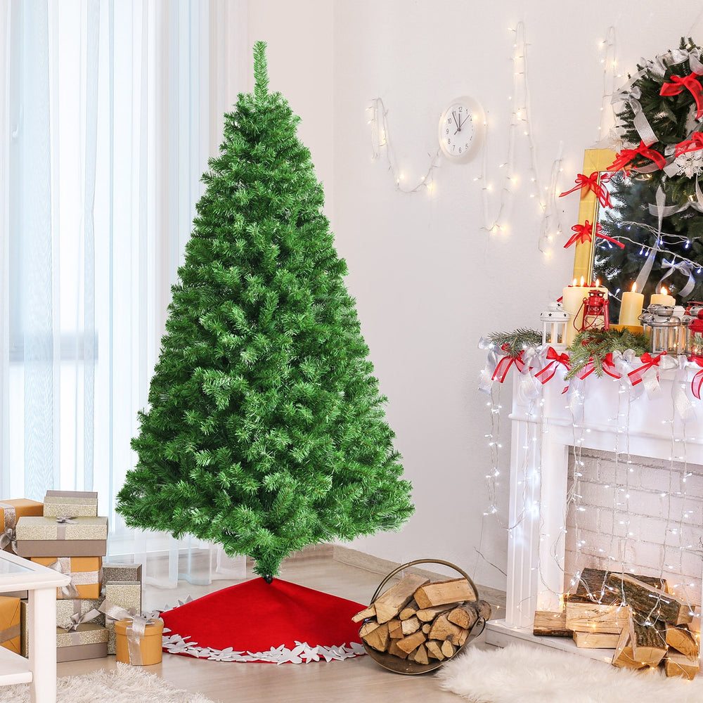 6-foot pre-lit fiber optic artificial Christmas tree with 617 branch tips, perfect for indoor holiday decoration.
