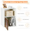 White nightstand set featuring open shelf and cabinet, perfect for bedside storage in living room or bedroom.