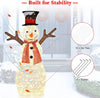 Lighted snowman decoration featuring 80 warm LED lights, waterproof tinsel, and anti-rust frame for indoor/outdoor use.