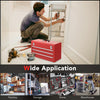 Portable red garage mechanic tool cabinet box with three drawers, ideal for organizing tools in various settings.