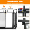 3-panel black wrought iron fireplace screen with magnetic doors and tools set for safety and convenience near fires.