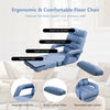 Folding lazy floor chair in blue with armrests and removable pillow, ideal for living rooms and home offices.