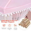 Kids play tent with solid wood frame, pink oxford cloth, and soft mat for indoor and outdoor fun and comfort.