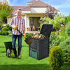80-gallon outdoor composter with large open lid and bottom exit door, ideal for garden composting and fertilizer.