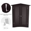 Freestanding brown bathroom corner storage cabinet with shutter doors, adjustable shelf, and anti-tipping design for.