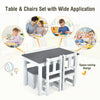 Kids wooden activity table and chairs set in gray with storage bench, perfect for learning, playing, and eating.