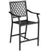 Patio bar stool with armrests and cushion, 43" height, durable steel frame, ideal for poolside or backyard use.
