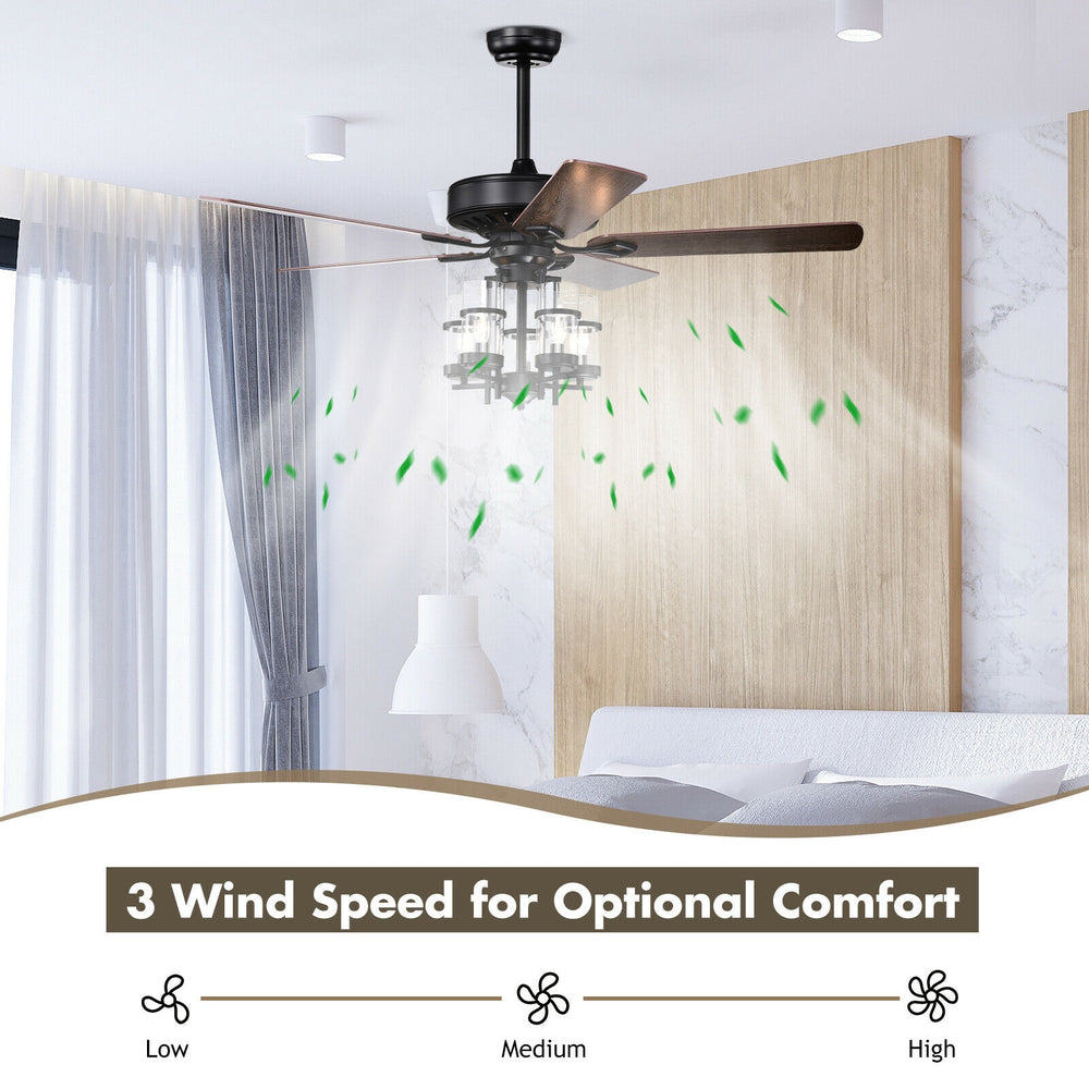 50-inch black ceiling fan with light, featuring reversible blades and 3-speed settings for versatile comfort in any.