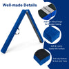 Blue 7 feet folding balance beam with soft suede-like surface, anti-slip bottom pads, and metal hinge for gymnasts.
