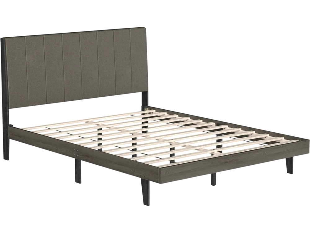 Queen Size Upholstered Bed Frame with Tufted Headboard